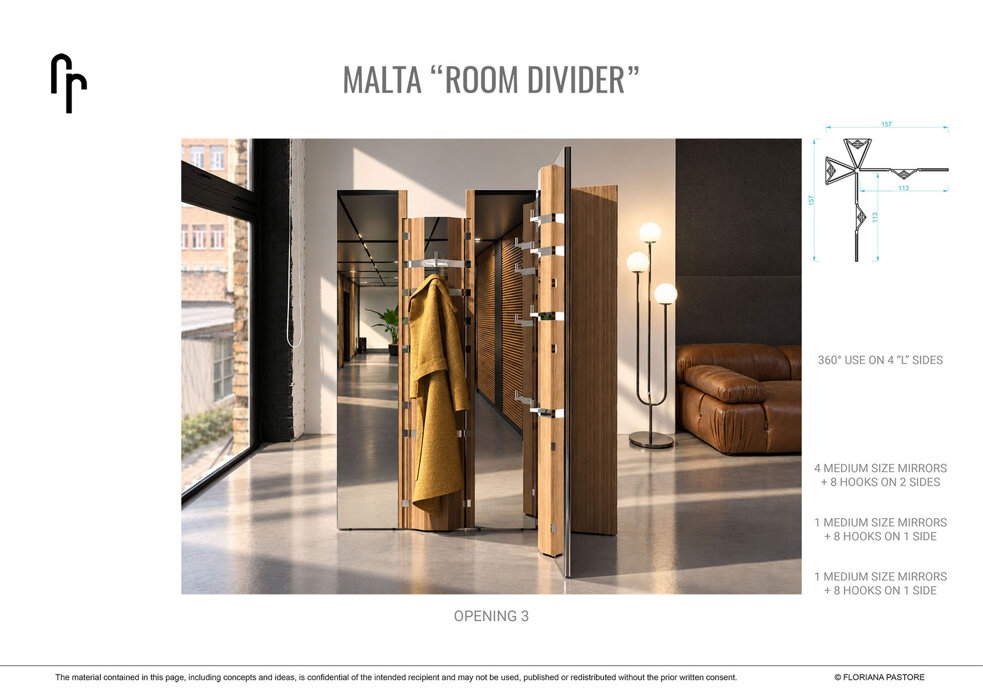 innovative partition screen design, wooden partition screen design, home accessories designer, mirror and coat hanger italian design, italian furniture design studio, italian furniture designer, temporary luxury dressing room, dressing room designer, room divider designer, bespoke hanging rack design, bespoke room divider designer, malta cross inspired room divider, unique office partitioning screen