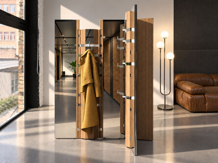 innovative partition screen design, wooden partition screen design, home accessories designer, mirror and coat hanger italian design, italian furniture design studio, italian furniture designer, temporary luxury dressing room, dressing room designer, room divider designer, bespoke hanging rack design, bespoke room divider designer, malta cross inspired room divider, unique office partitioning screen