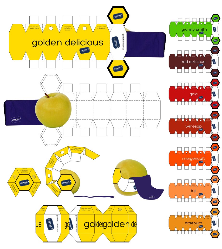 la trentina concept packaging, apple single packaging, fruit packaging, fruit packaging designer, italian packaging designer, 
