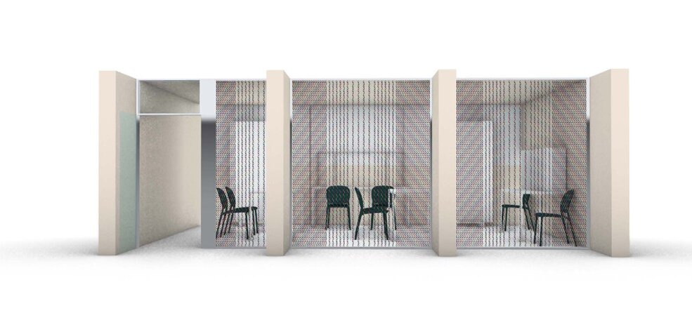 creative windows graphics, design vetrofania, designer vetrofania milano, 2d curtain graphics, makers space il pertini, il pertini cinisello, makerspace design, cultural space interior design, 