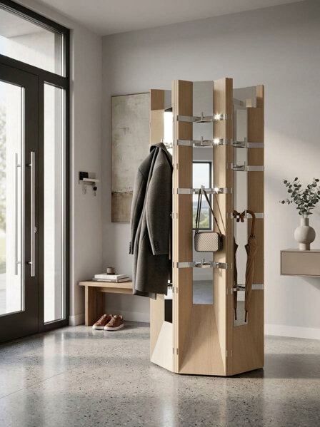 innovative partition screen design, wooden partition screen design, home accessories designer, mirror and coat hanger italian design, italian furniture design studio, italian furniture designer, temporary luxury dressing room, dressing room designer, room divider designer, bespoke hanging rack design, bespoke room divider designer, malta cross inspired room divider, unique office partitioning screen