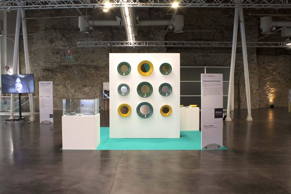 exhibition booth design, booth designer, made in mida mostra firenze, passaggi di stato mirrors exhibition, mostra dell'artigianato firenze, floriana pastore design product, floriana pastore design exhibition, montelupo fiorentino ceramics, italian contemporary ceramics, 