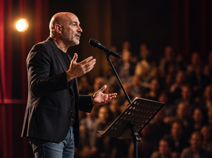 Relatore durante un intervento di public speaking davanti al pubblico