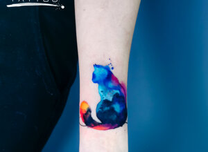 cover up tattoo copertura tatuaggio cat gatto watercolor