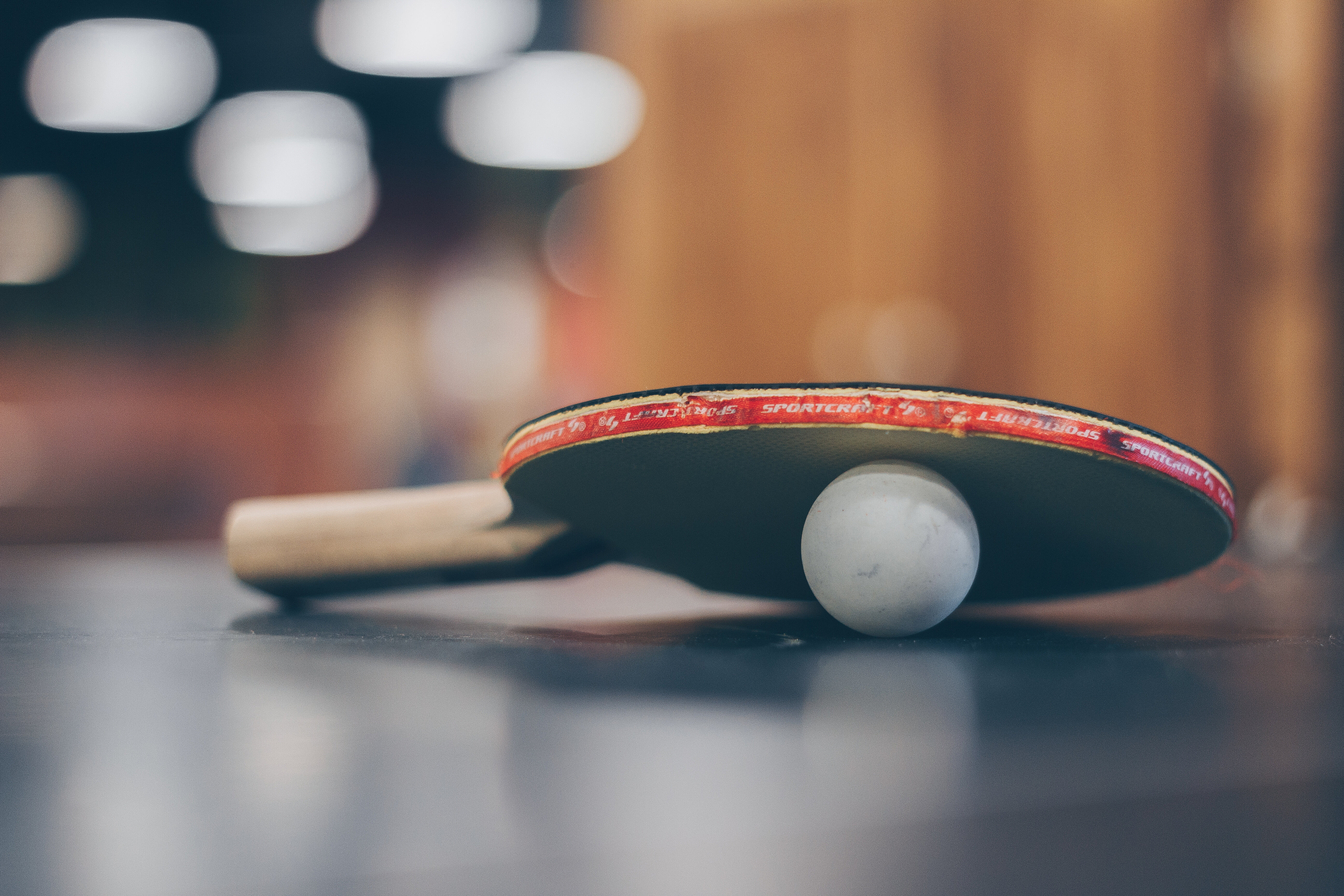 una paletta e una pallina da ping pong