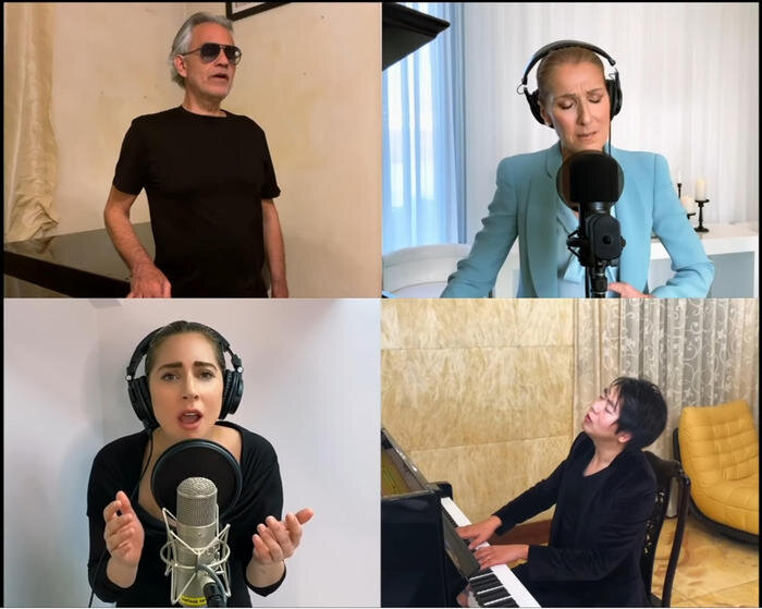 Andrea Bocelli canta con Lady Gaga, Céline Dion, Lang Lang e John Legend