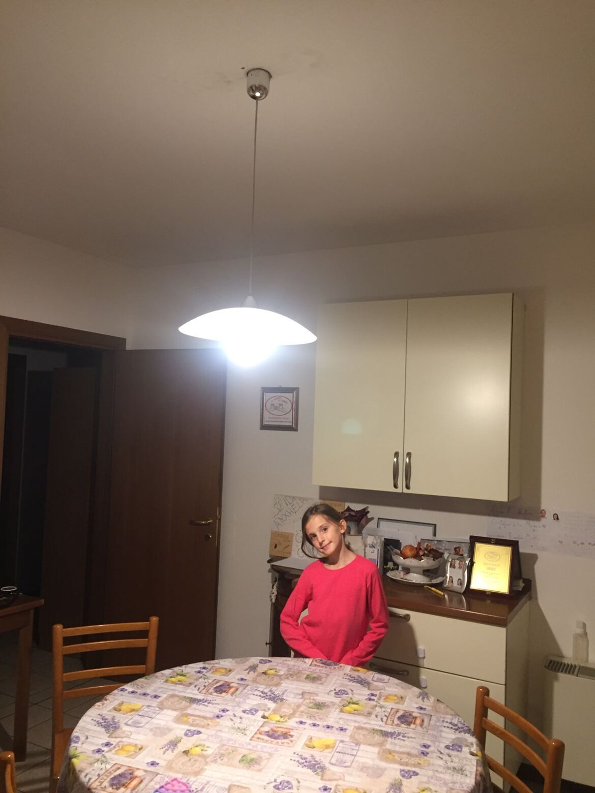 Michele ha montato il nuovo lampadario in casetta