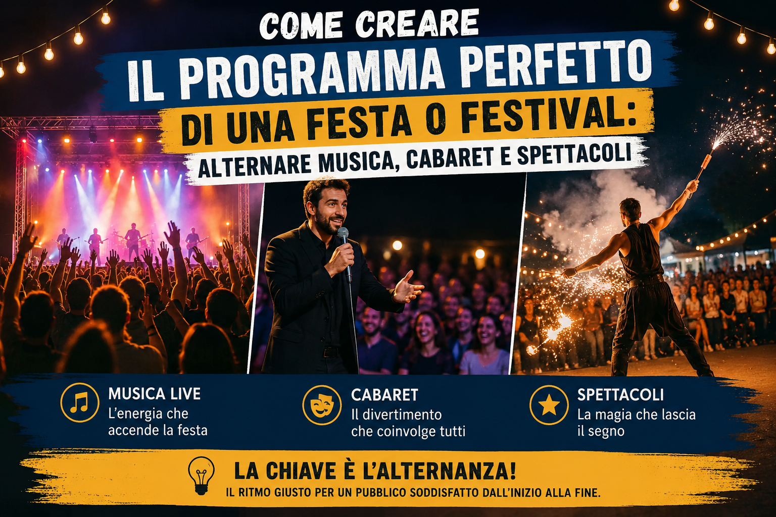 Come creare il programma perfetto di una festa o festival: alternare musica, cabaret e spettacoli Come creare il programma perfetto di una festa o festival: alternare musica, cabaret e spettacoli