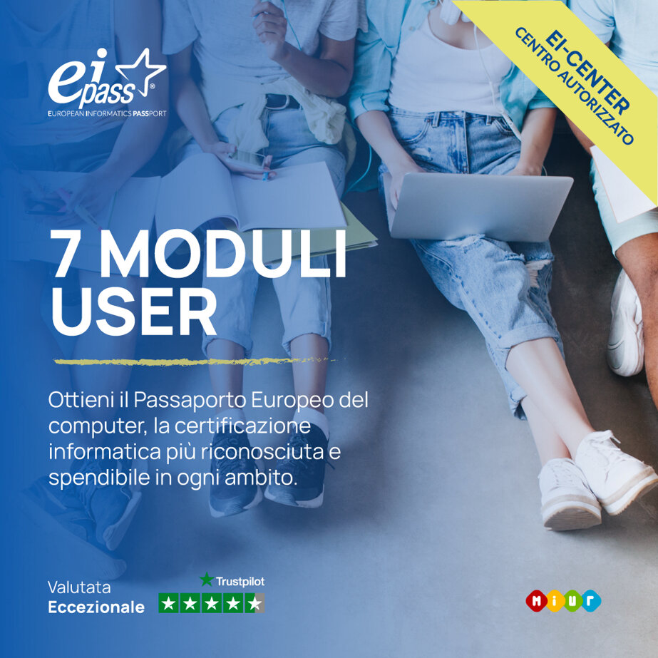 CORSI EIPASS: 7 Moduli User - Progressive - IT Security - CAD - DPO - LIM - ATA - Tablet