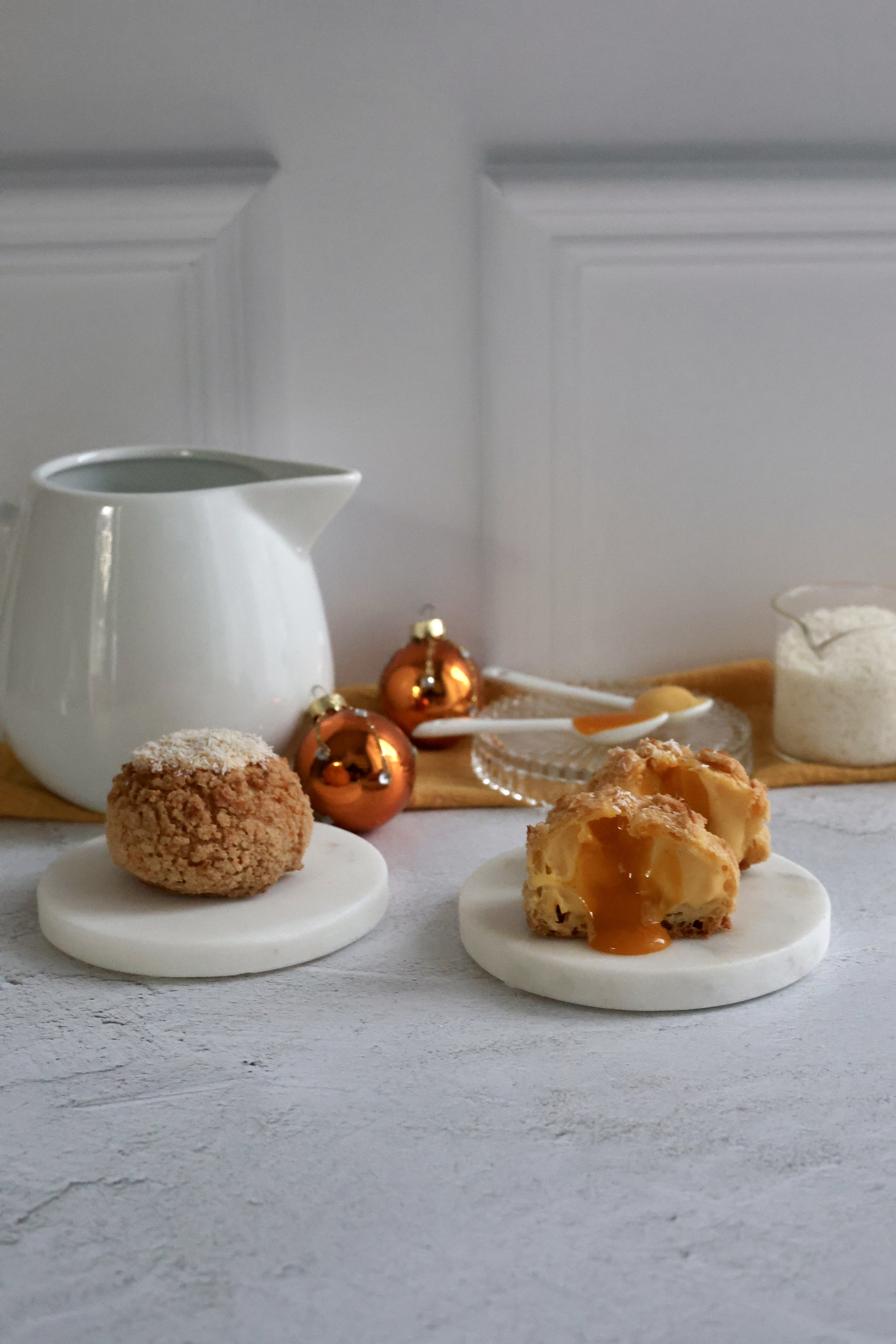 bignè, craquelin, crema pasticcera, confit