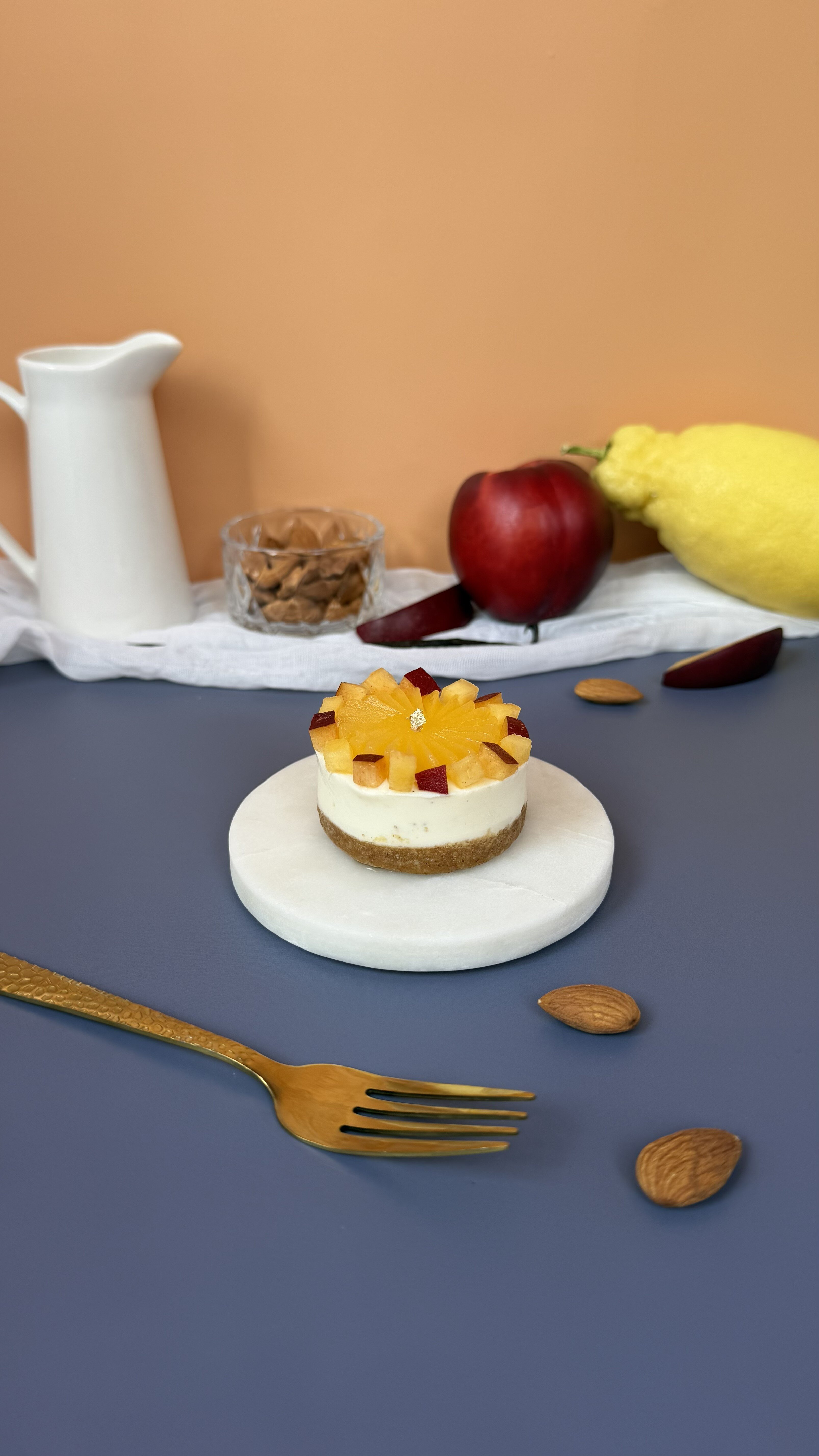 Mousse al limone e pesca limone, pesca, vaniglia, yogurt