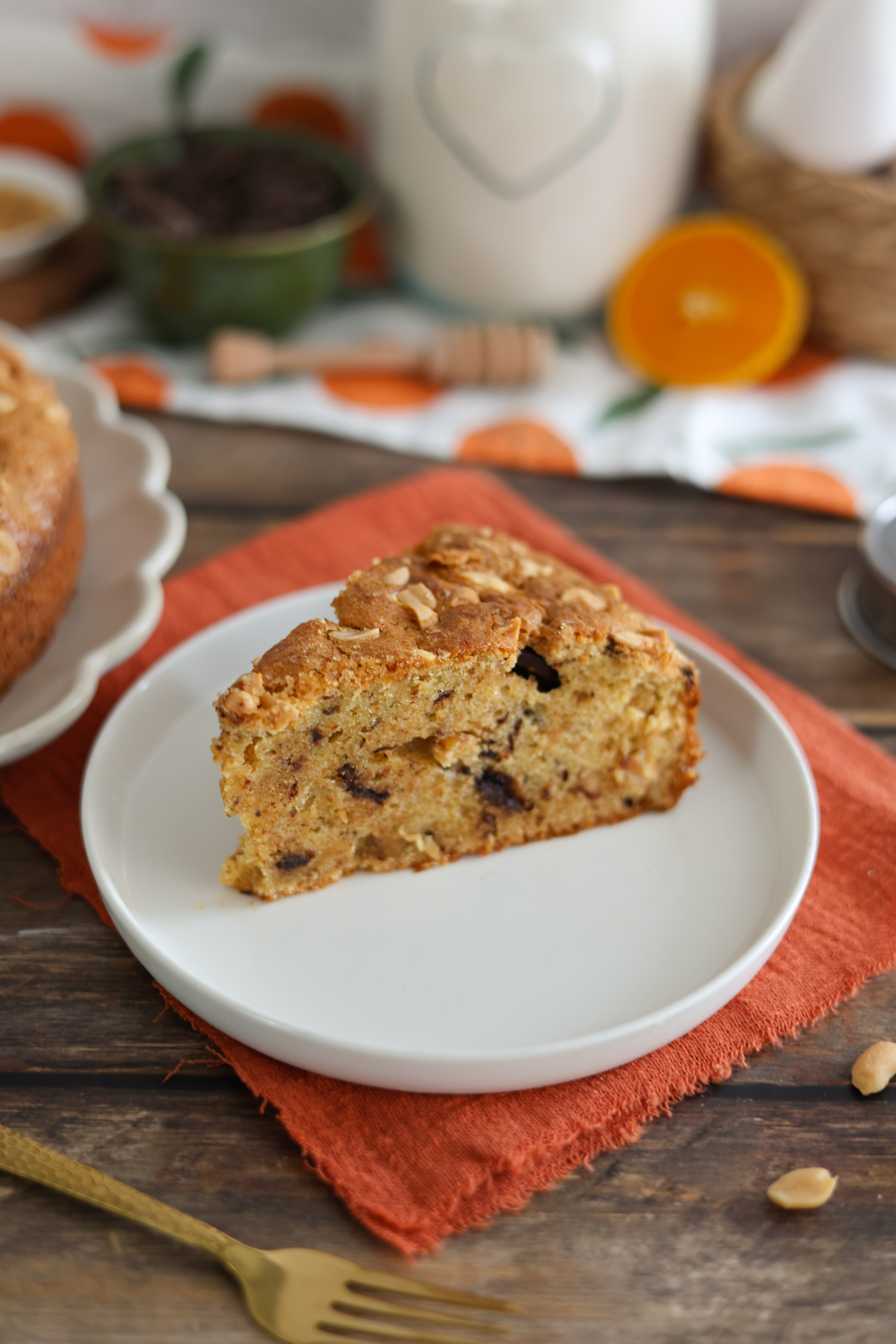Torta arachidi, cioccolato e arancia torta, torta morbida, colazione
