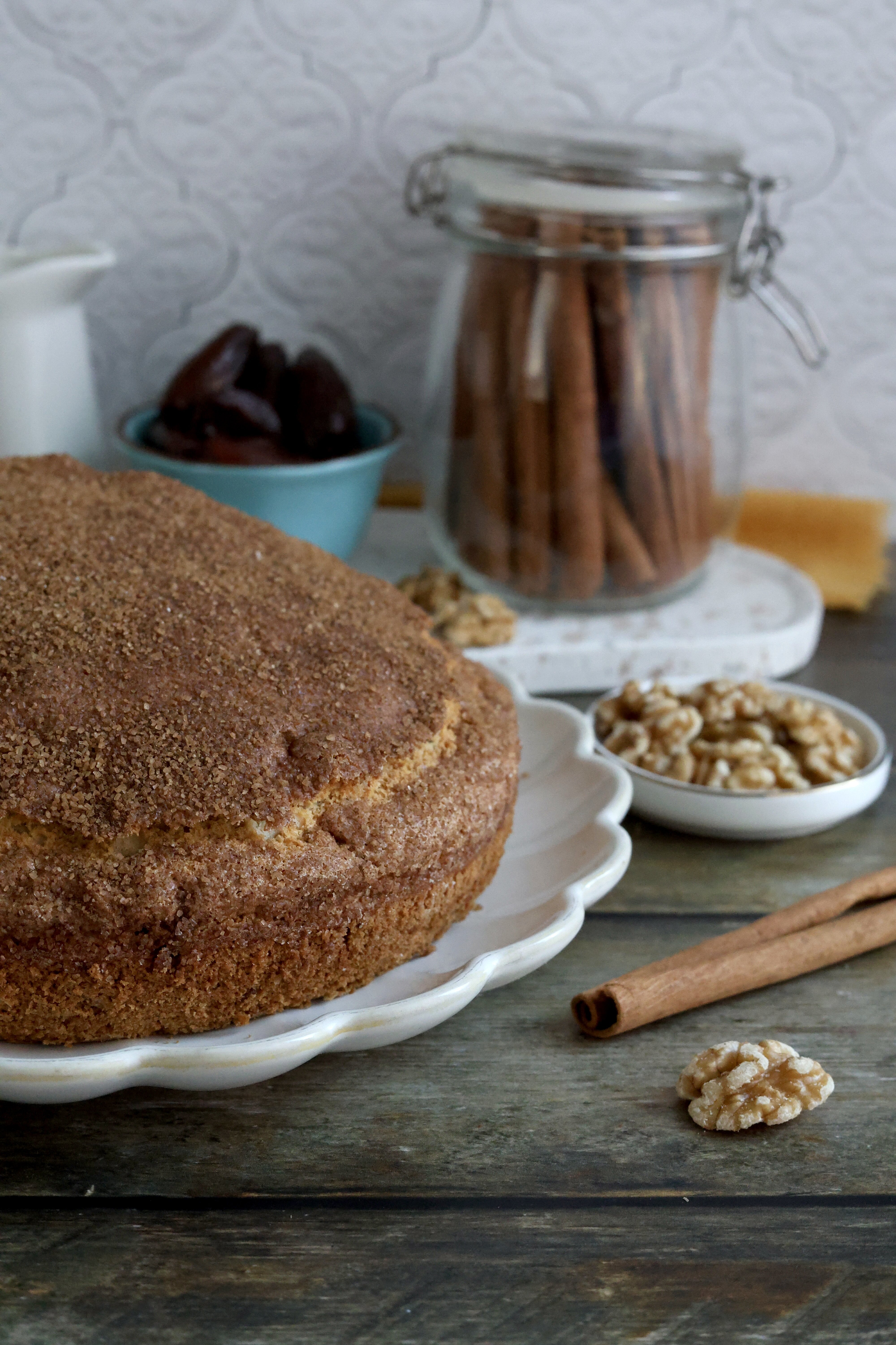 cake, torta, datteri, noci, cannella