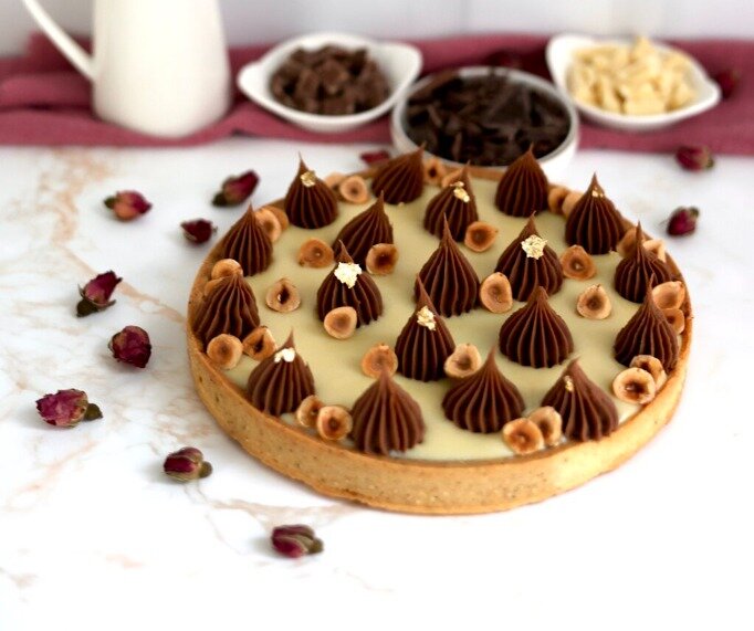 crostata moderna, tre cioccolati, crostata al cioccolato