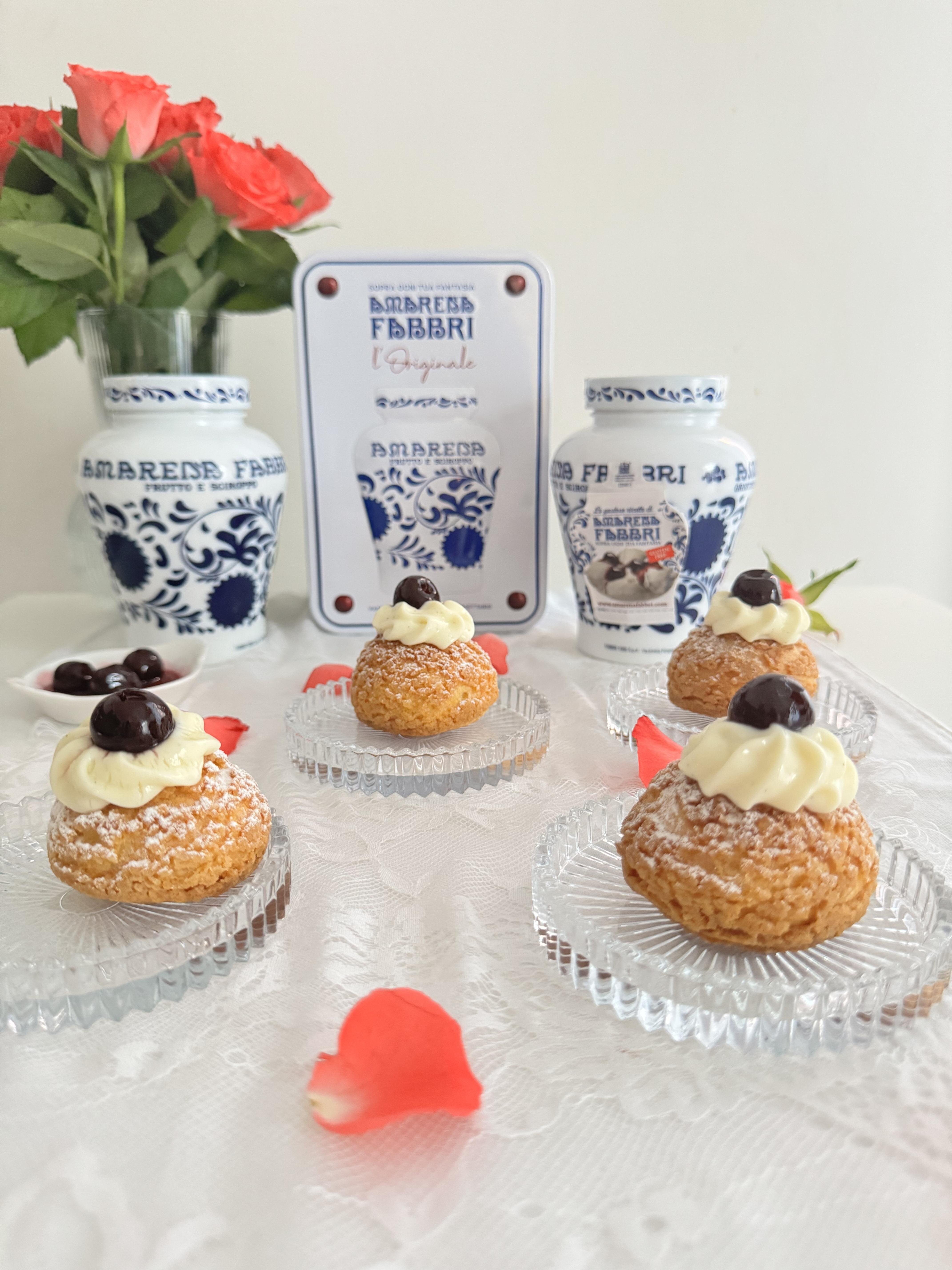 Bignè craquelin con crema ed amarena