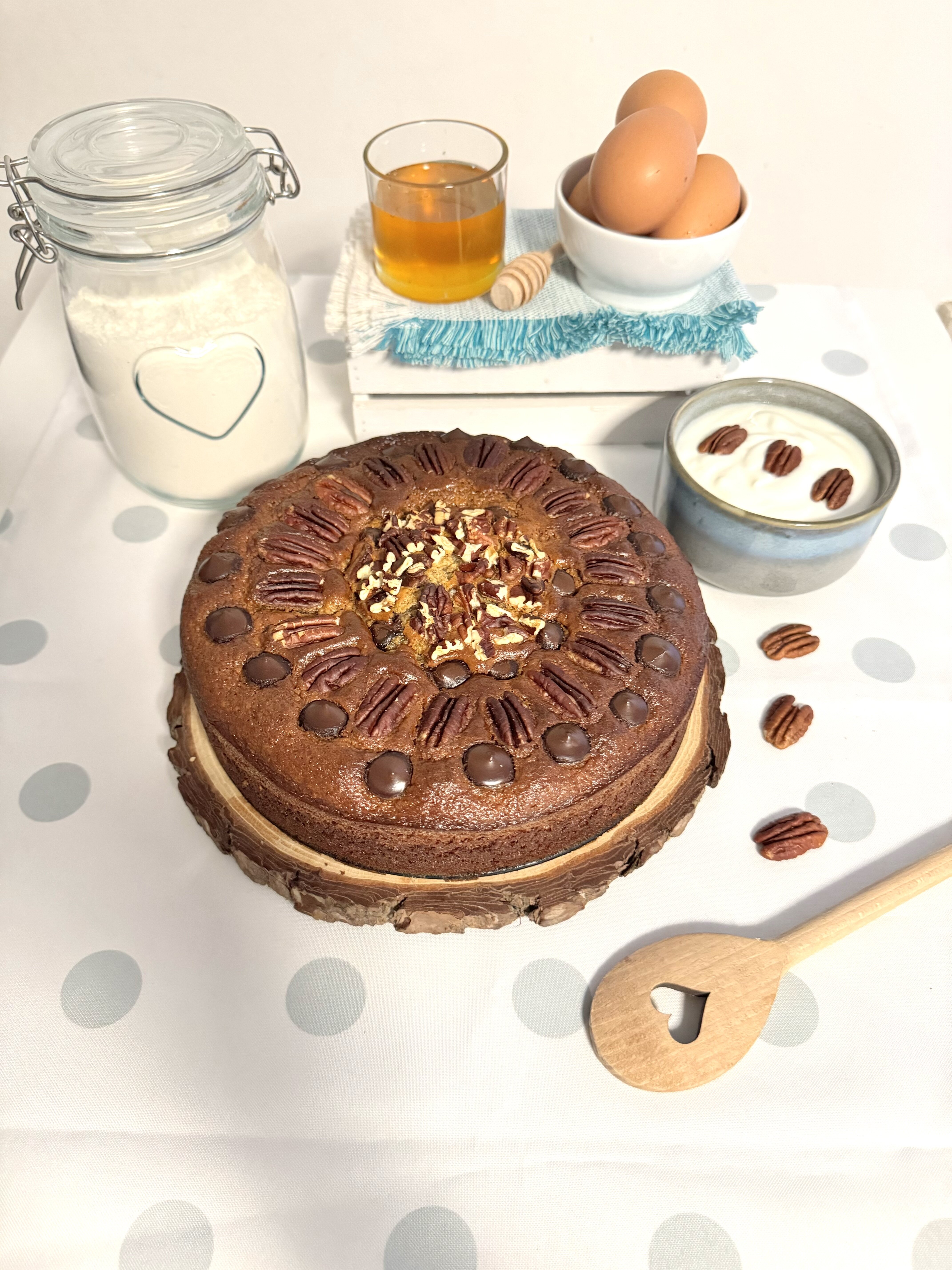 Torta noci pecan, yogurt e miele