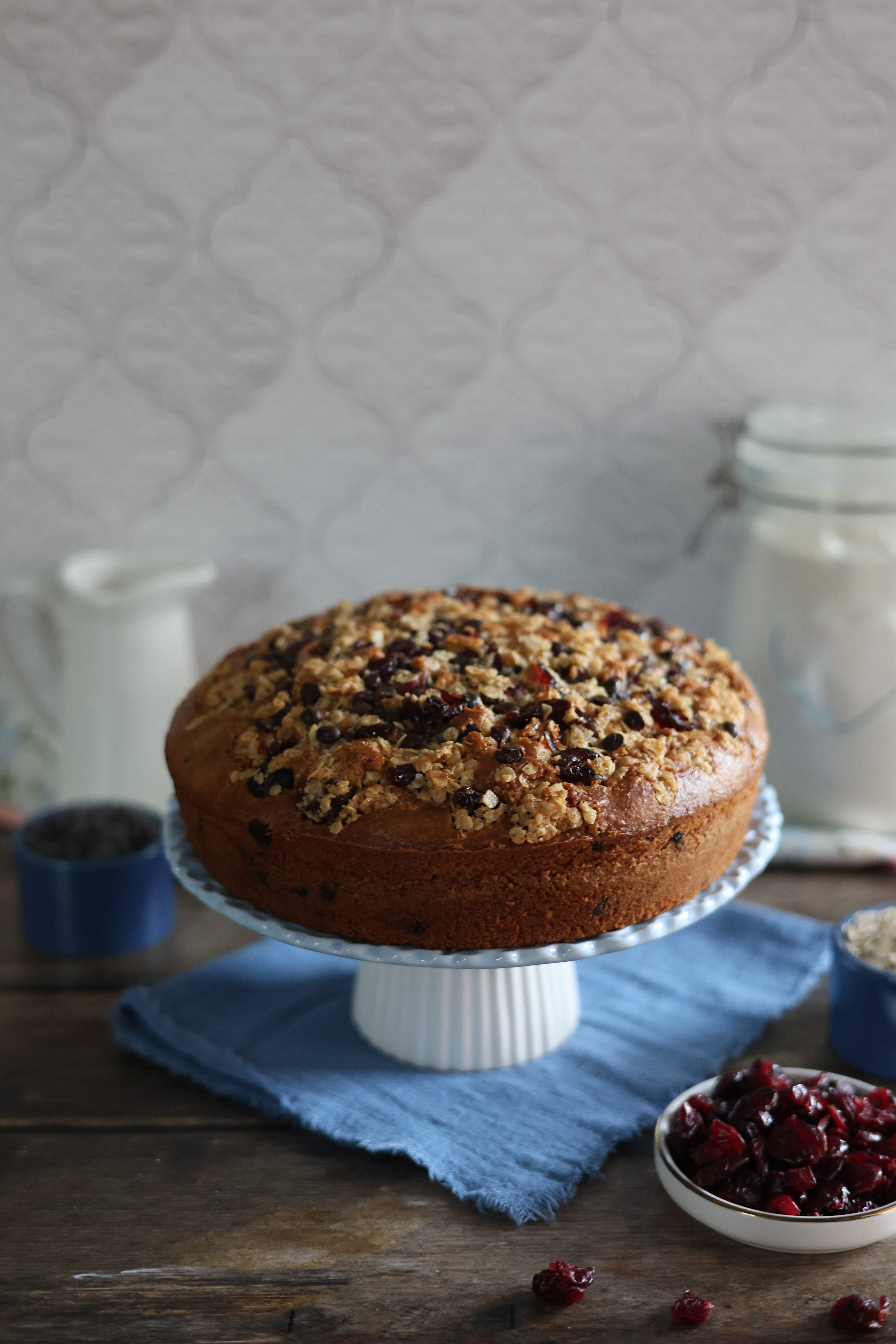Torta avena, mirtilli e cioccolato torta morbida, torta da colazione, cake