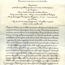 Oficjalny przepis na tortellini w rosole zarejestrowany w Izbie Handlowej w Boloni Oficjalny przepis na tortellini w rosole zarejestrowany w Izbie Handlowej w Boloni