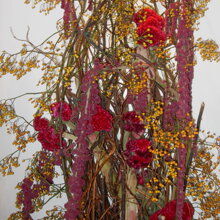 intreccio di salice, ortensie, bacche di rosa amaranthia pendula