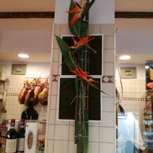 piastrelle di prato artificiale , canne di bambù, foglie e fiori di sterlizia, liana marina