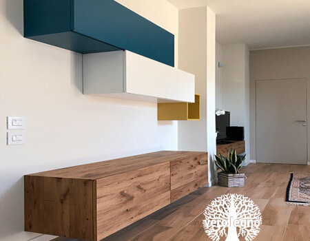 pareti living giorno attrezzate in legno artigianali basiglio milano