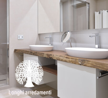 mobile bagno doppio lavabo con legno massello