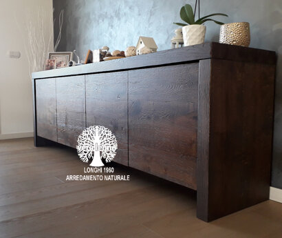CREDENZA LEGNO MASSELLO TINTO NOCE FORTI SPESSORI