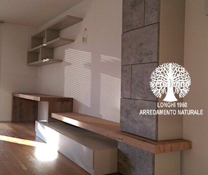 PARETE ATTREZZATA LEGNO E QUARZITE NATURALE