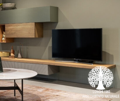 PARETE LIVING CON LEGNO MASSELLO CANNETTATO E RAL