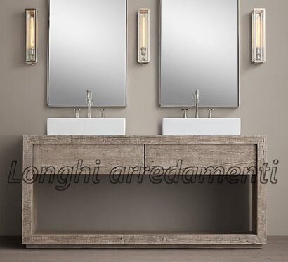 mobile bagno legno massello rovere grigio antico mobili su misura in legno massello rovere o teak per due lavabi in appoggio o sospesi