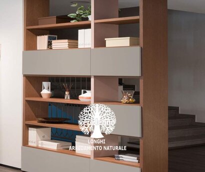 libreria divisorio su misura in vero legno rovere produzione librerie e zona living in vero legno milano monza