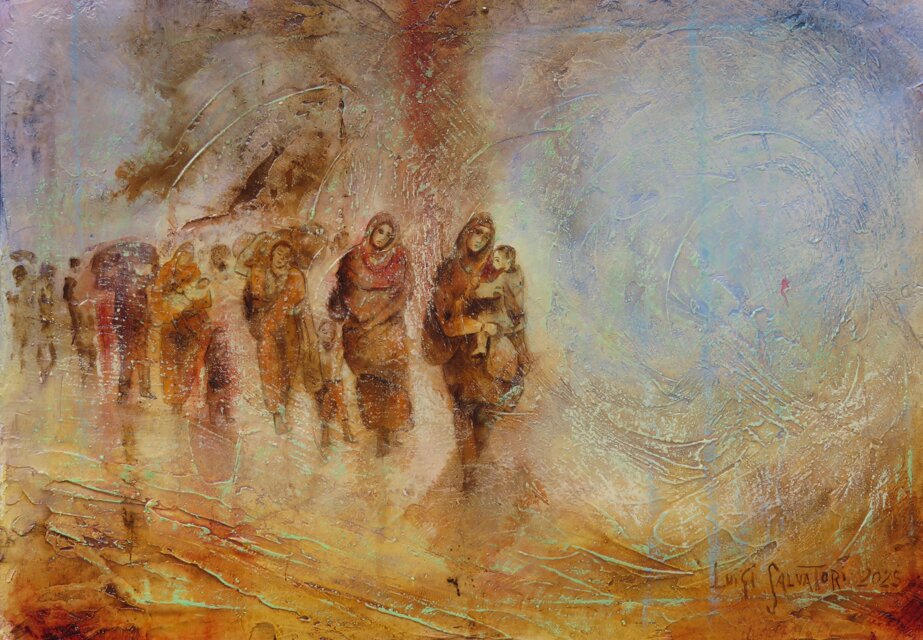 2025.1447.il viaggio della disperazione, acrilico tela 50x70;maggio 2025.jpeg 2025.1447.il viaggio della disperazione, acrilico tela 50x70;maggio 2025.jpeg