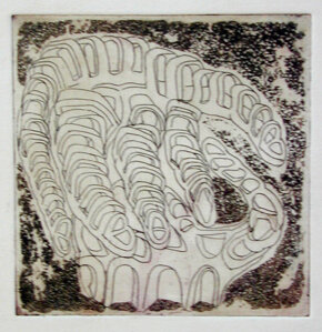 Metafora della mano Città acquaforte, acquatinta 10x10cm 1987