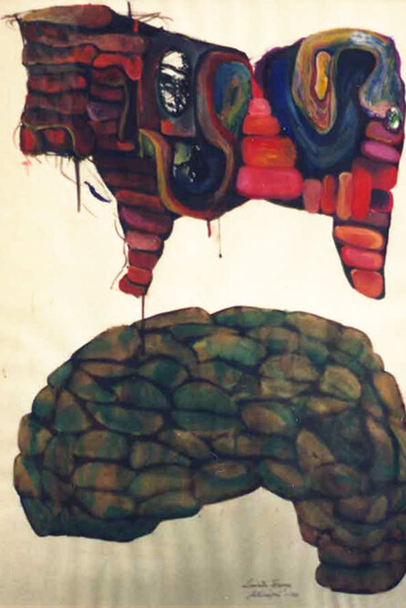METAMORFOSI -Mucche dettaglio b 1989 70x100cm guashe, acquarelli, mordente, pastelli su carta (Collezione privata)