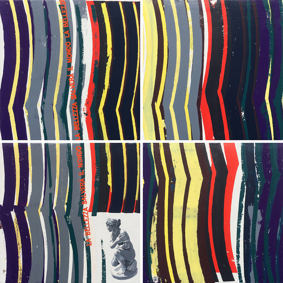 2021 cm 80 x 80 installazione - pittura e serigrafica su tela UNICUM ( Collezione privata )