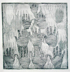 Metafora della mano II Struttura 1 acquaforte, acquatinta 10x10cm 1987