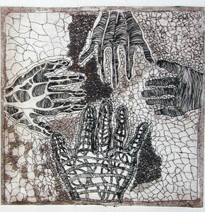Metafora della mano II Struttura 4 acquaforte, acquatinta 10x10cm 1987