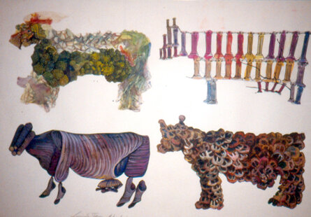 METAMORFOSI- Mucche 6 1988 100x70cm tecnica mista su carta (Collezione privata)