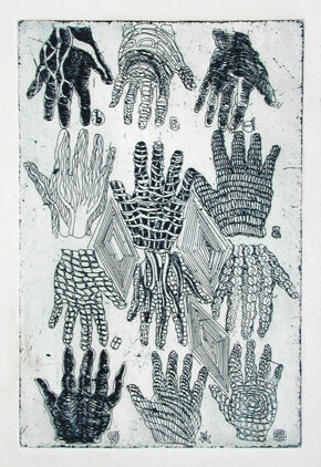Metafora della mano b acquaforte, acquatinta 13x19cm 1987