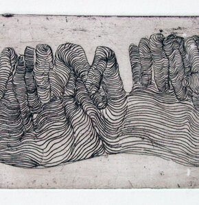 Metafora della mano Muro acquaforte, acquatinta 10x8cm 1987