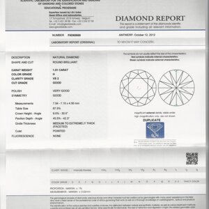 BRILLIANT CUT DIAMOND CERTIFICATE