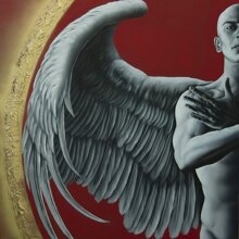 I'm Here- Gold 2019, oil on canvas , 80 x 80 cm