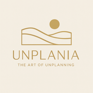 a refined minimalist logo for a travel designer brand named 'unplania'. the logo should feature a st