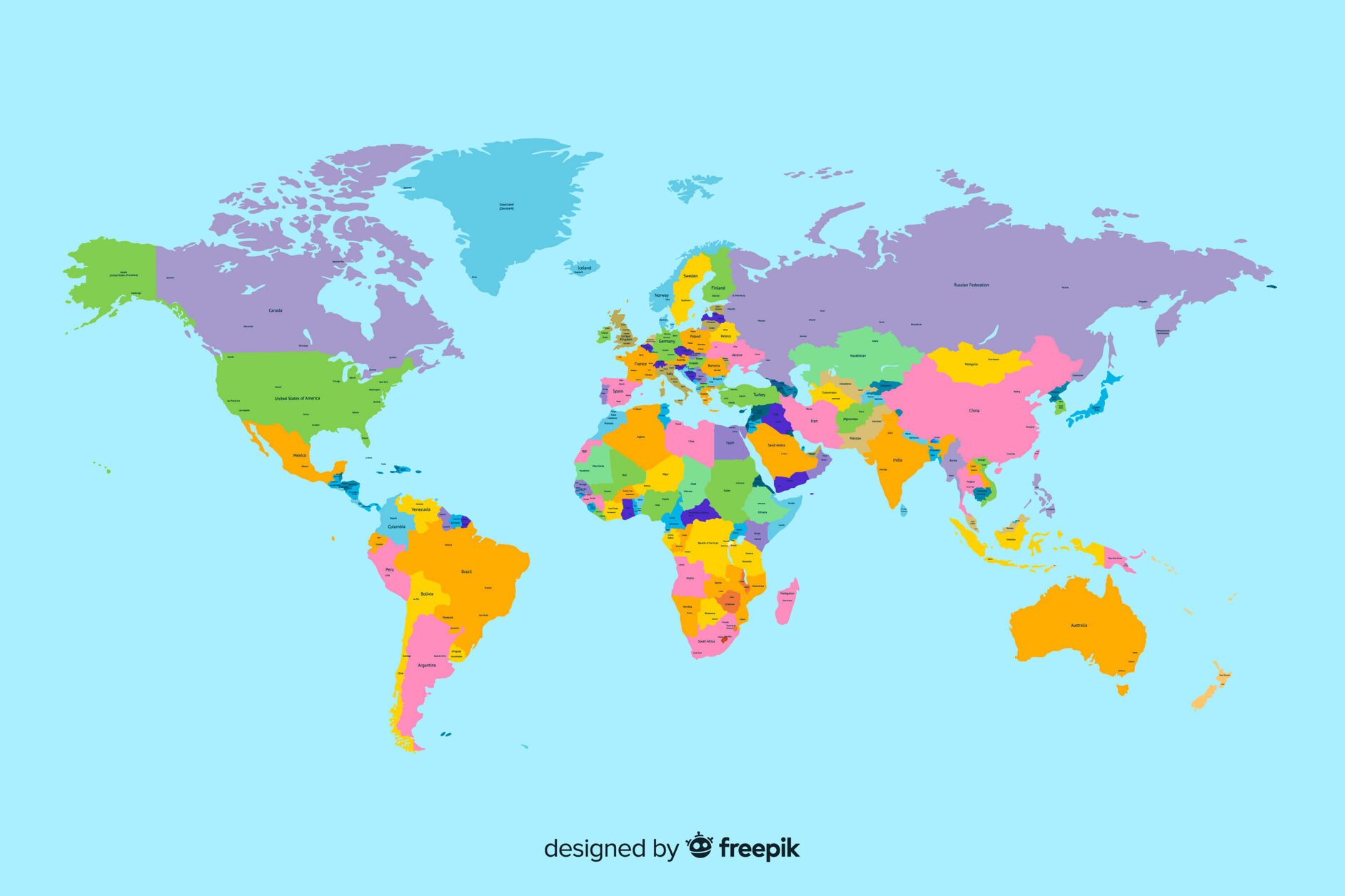 cartina del mondo multicolore
