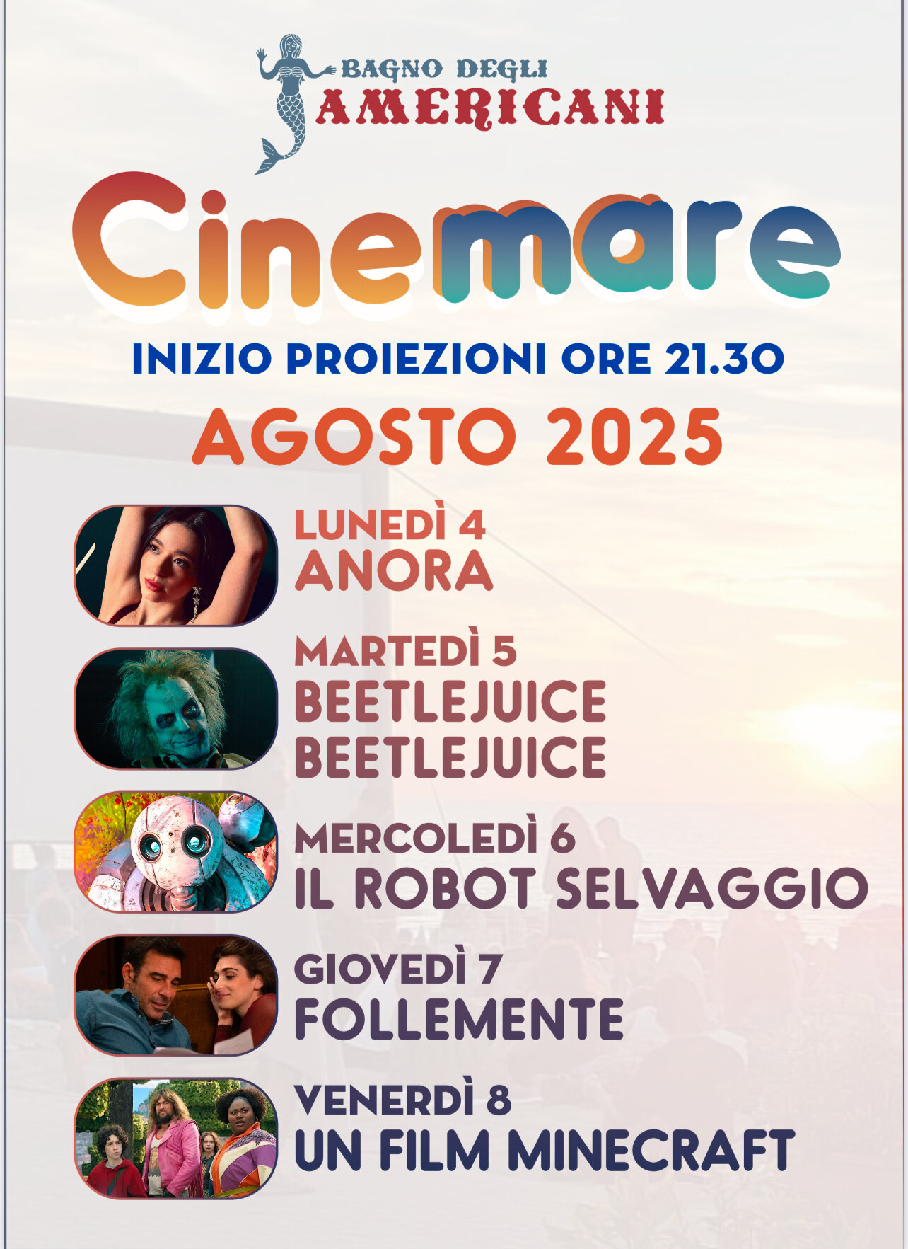 Una settimana dedicata al Cinema al Bagno degli Americani: il via alla seconda parte di Cinema sul Mare e Siesta Cartoon