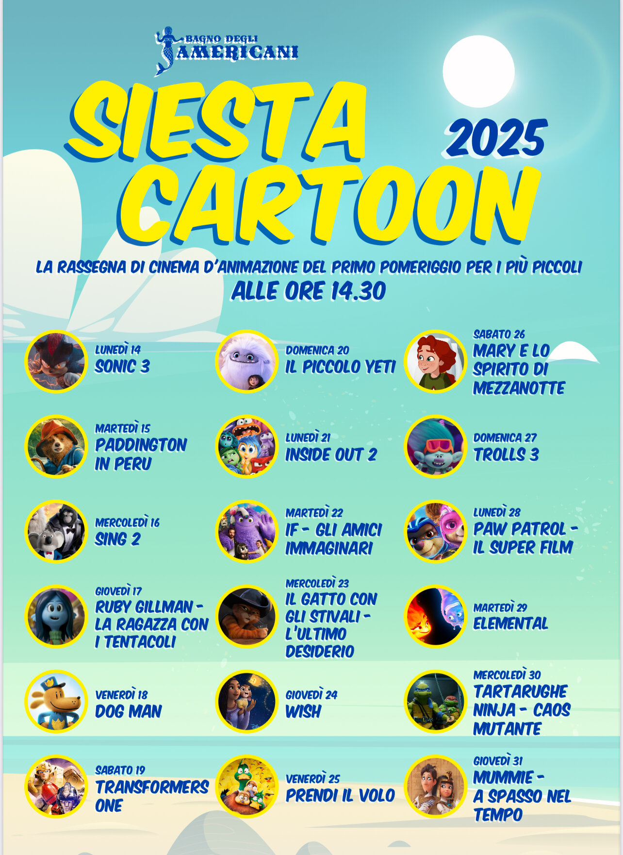 "Siesta Cartoon 2025", al via la rassegna cinematografica sotto l'hangar al Bagno degli Americani