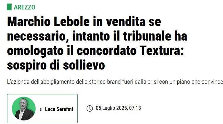Omologa del Tribunale di Arezzo - Textura S.p.a.