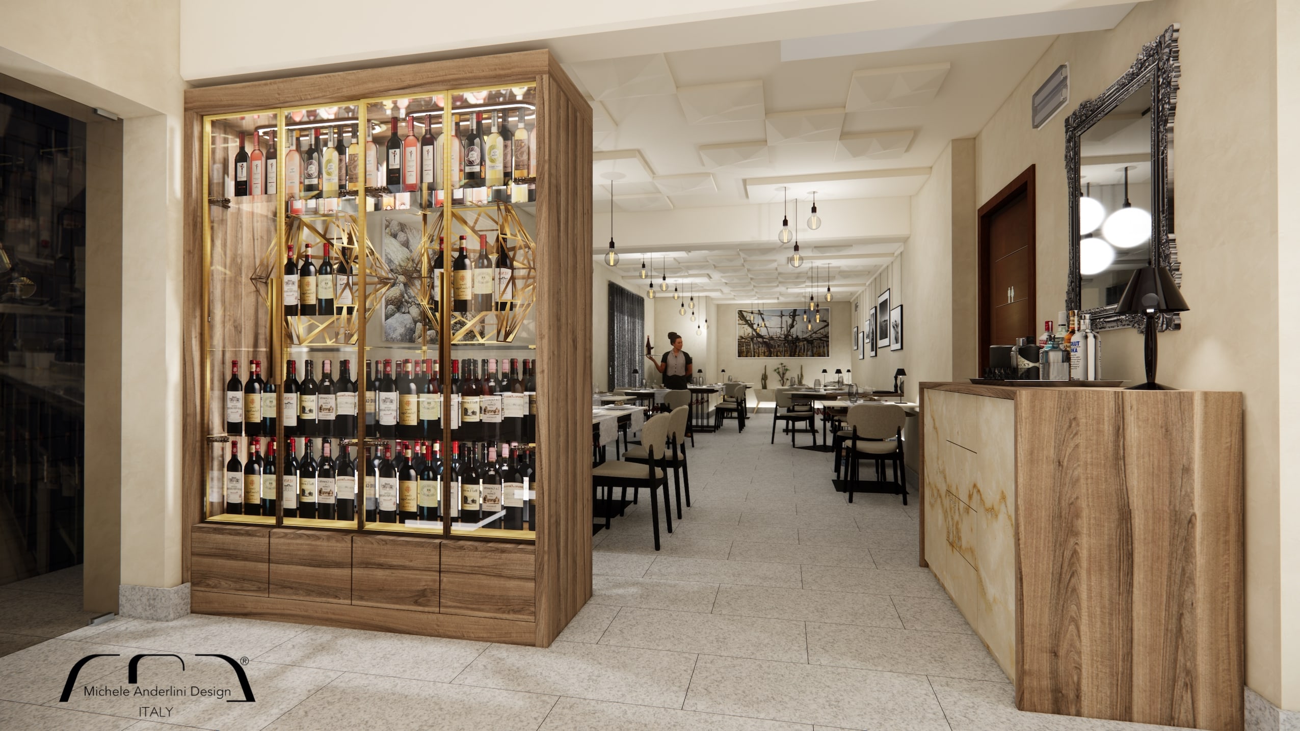 Rendering of the Marconi Restaurant entrance and wine cellar