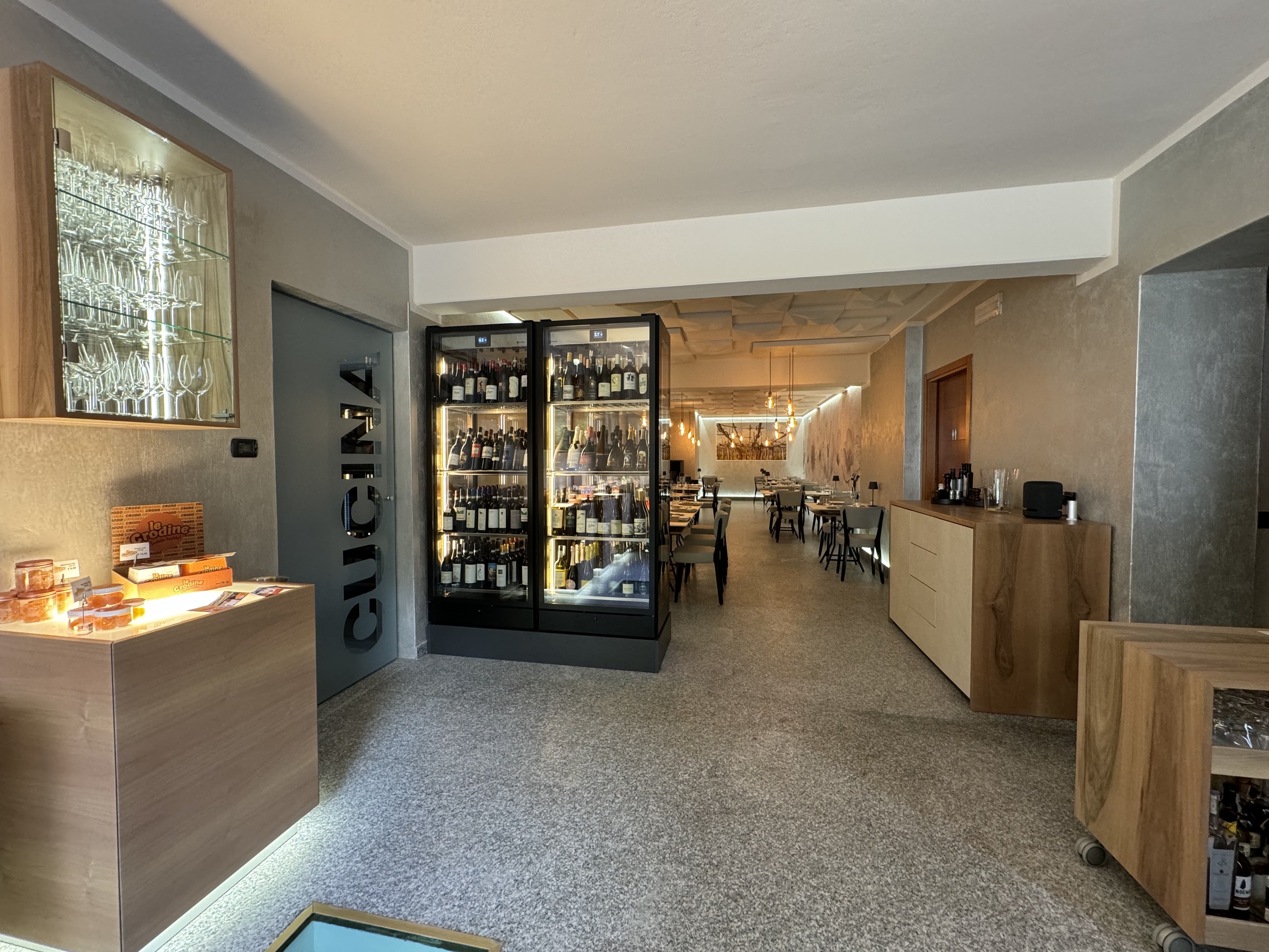 Completed entrance and wine cellar at Marconi Restaurant