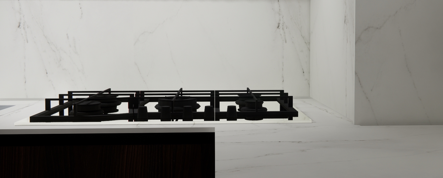 Rendering of the tall unit and storage in the Floritelli + Dekton kitchen